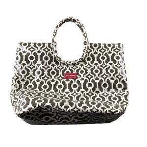 Lou Harvey Large PVC Gray White Geometric Print Beach Bag, Beach Tote, Travel